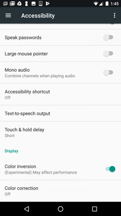 Color Inversion from Android Accessibility Settings 