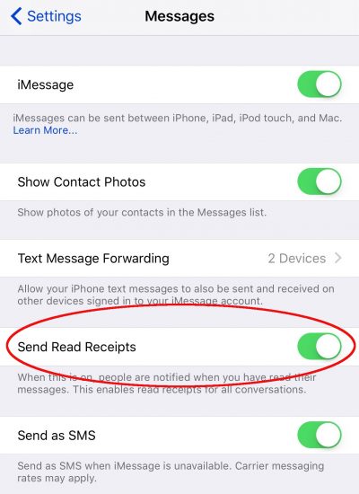 iphone messages delivered and read