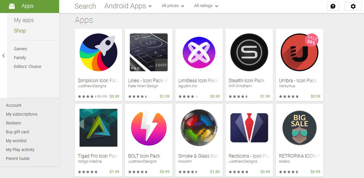 Google Play icon packs