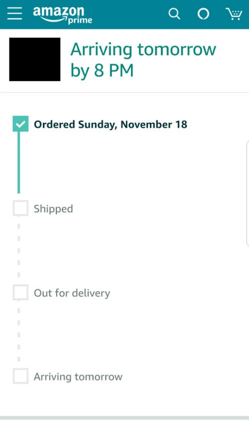 Amazon order status shipment page