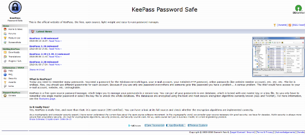 KeePass login screen