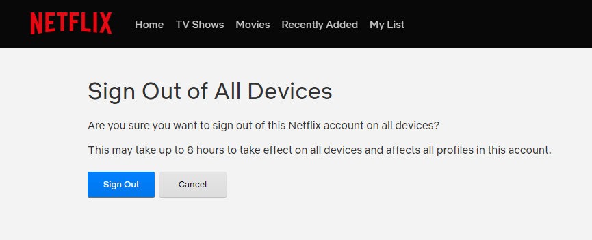 Netflix sign out pages