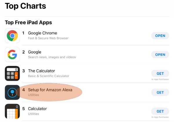 Setup for Alexa top charts iPad