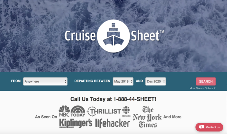 screenshot of cruise sheet for deals on cruises