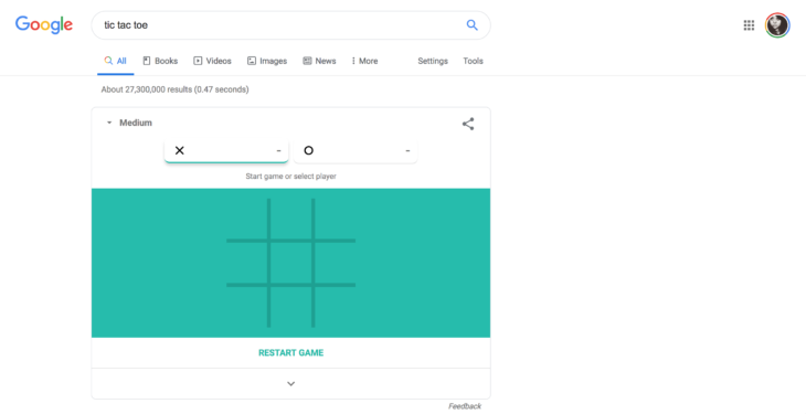 Google Search Now Lets You Play Solitaire or Tic-Tac-Toe