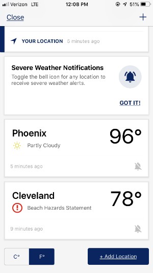 weather settings customized on the komando app