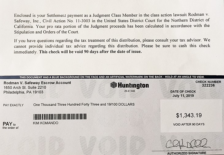 Kim received almost 1,400 from a class action suit Are you owed