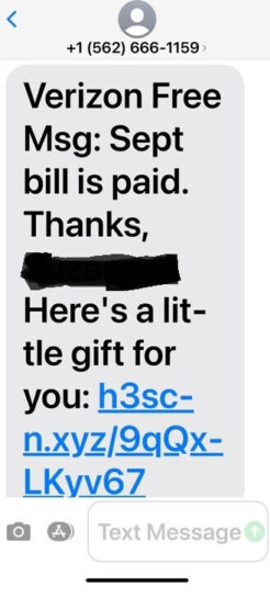 Verizon text scam message