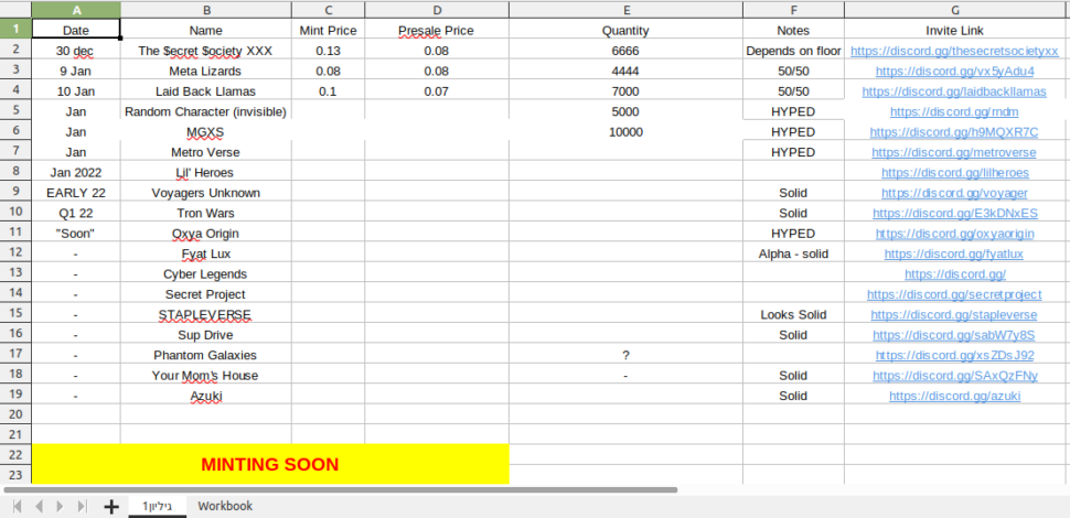 NFTs scam Excel file