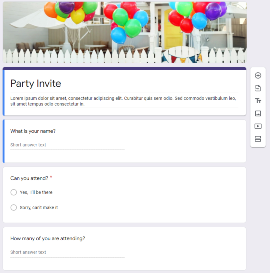 Google Forms party invite