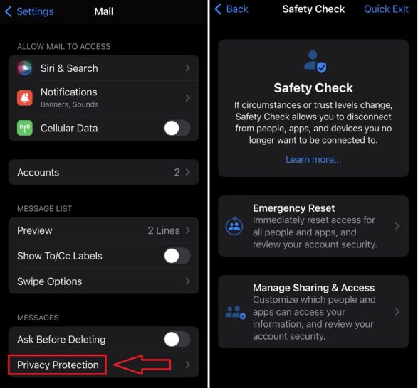 iOS Mail Privacy Protect setting