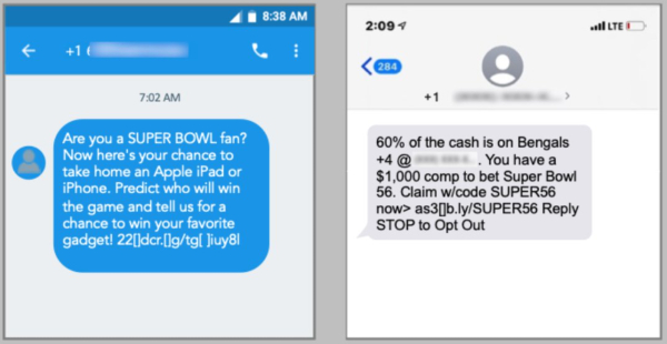 proofpoint super bowl scam screenshots