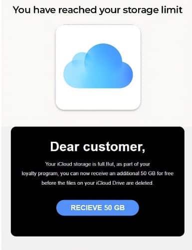 iCloud phishing email targeting Apple iPhone and Mac users