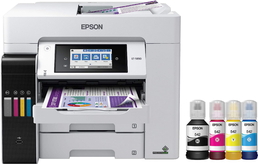 Find the best EcoTank printer. These all-in-one supertank printers each come with a built-in scanner, copier, fax machine and ethernet connection. 
