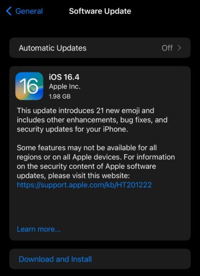 ios 16.4 update screen